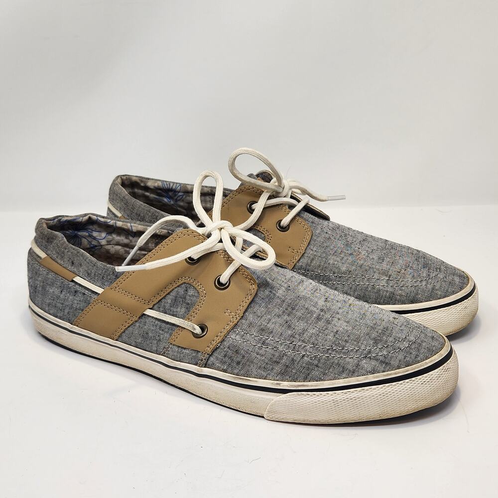Tommy Bahama Men Stripe Breaker Lace Up Boat Shoes Size 10.5 D Blue Tan Casual